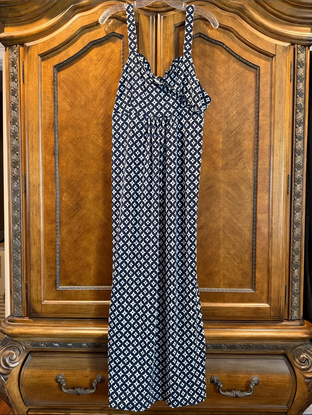 Women’s Navy and White Geometric Maxi Dress